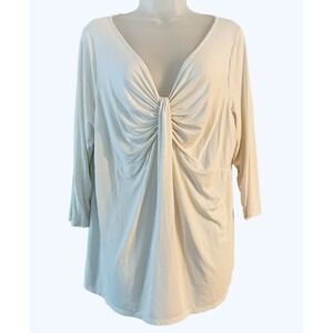 Talbots Long Sleeve Top Ruched Cream Size 1X Long‎ Sleeve Plunging Neckline
